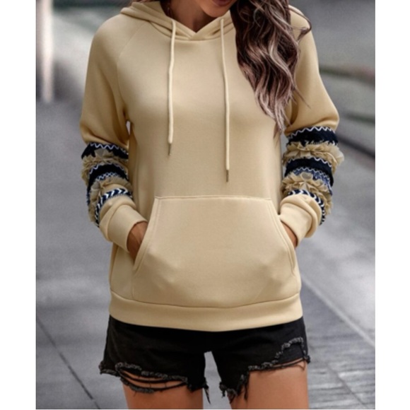 Luxe apricot fringe trim hoodie top - Picture 5 of 5